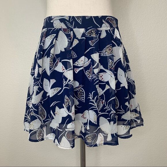 Old Navy Blue Bird Printed Pleated Mini Skirt, Size XS - Picture 1 of 10